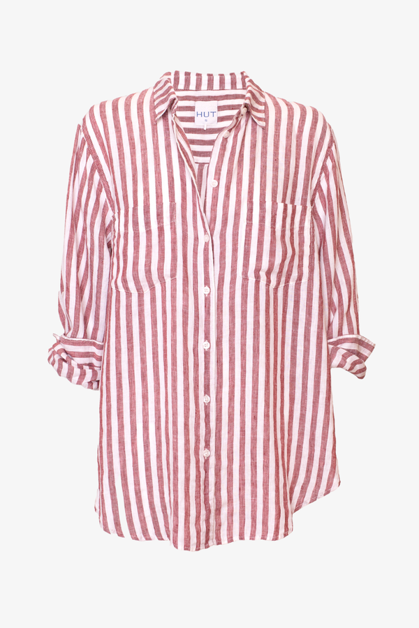 HUT - Boyfriend Linen Shirt - Rhubarb Stripe