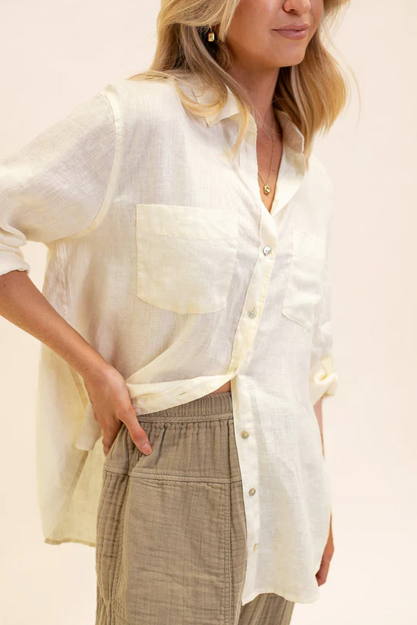 HUT - The Boyfriend Linen Shirt - Ivory Brulee