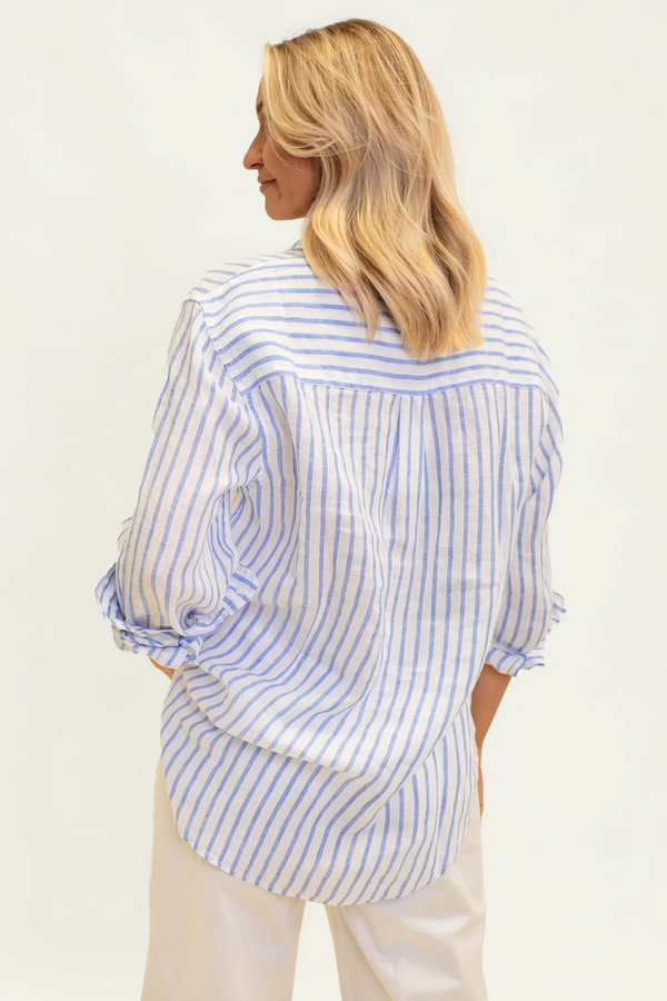 HUT - Boyfriend Linen Shirt - White & Blue Chambray Stripe