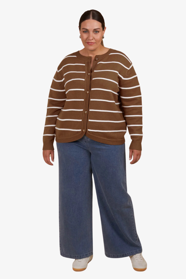 Isle of Mine -  Juno Stripe Jumper/Cardigan - Toffee