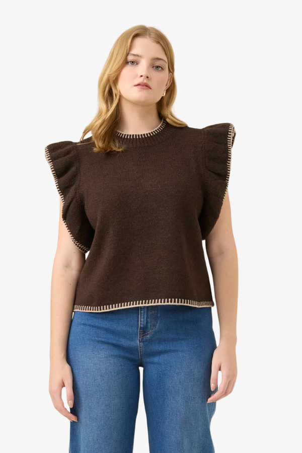Isle of Mine - Athena Frill Knit Top - Chocolate