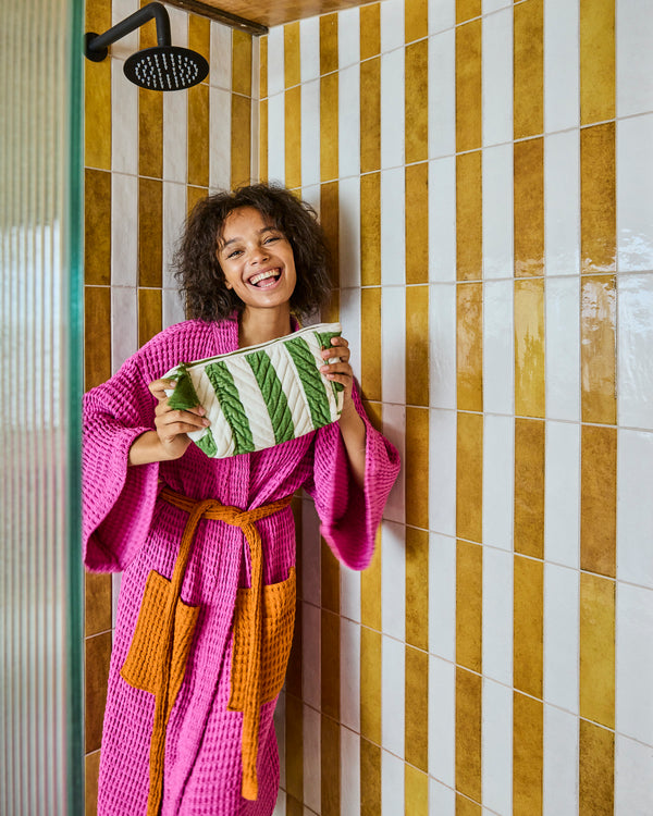 Kip & Co - Velvet Toiletry Bag - Moss Stripe