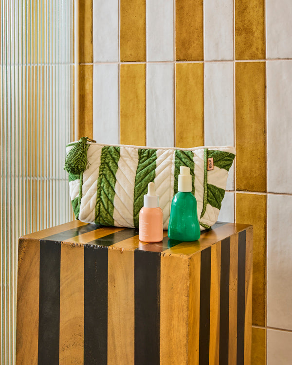 Kip & Co - Velvet Toiletry Bag - Moss Stripe