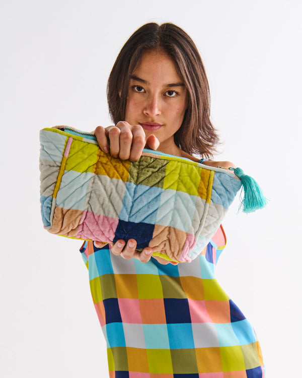 Kip & Co -  Velvet Toiletry Bag - Florida Tartan