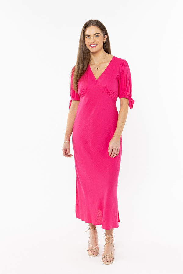 Leila + Luca - Smart Dress - Hot Pink Linen