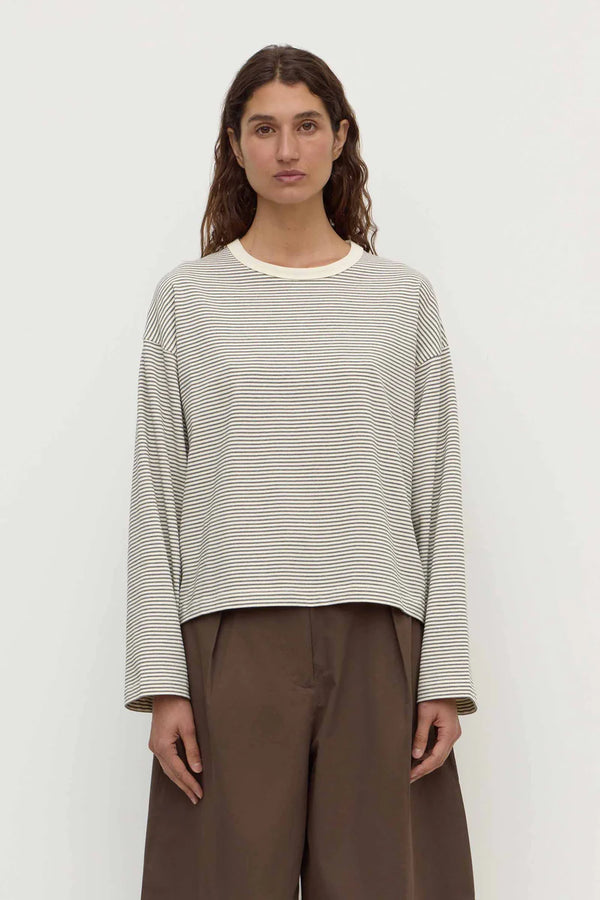Assembly Label - Malone Cropped Stripe Long Sleeve Tee - Cream/Black