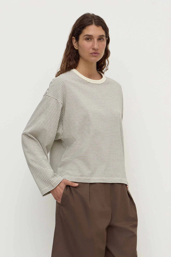 Assembly Label - Malone Cropped Stripe Long Sleeve Tee - Cream/Black
