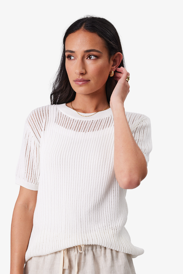 Marlow - Newport Mesh Knit Tee - Ivory