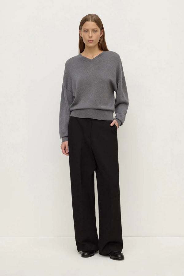 Assembly Label - Mira V Neck Sweater - Dark Grey Marle