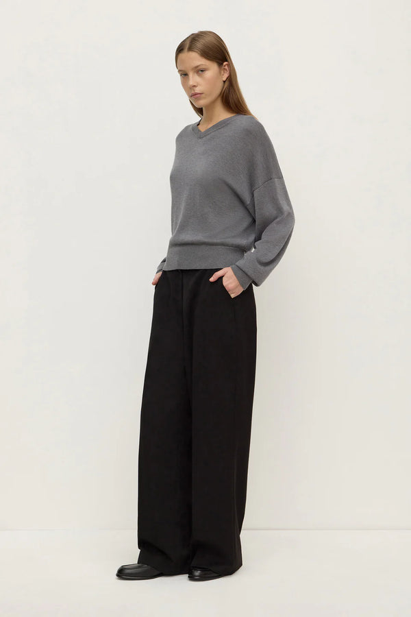Assembly Label - Mira V Neck Sweater - Dark Grey Marle