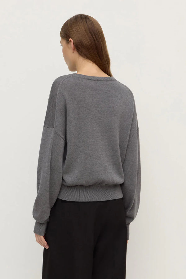Assembly Label - Mira V Neck Sweater - Dark Grey Marle