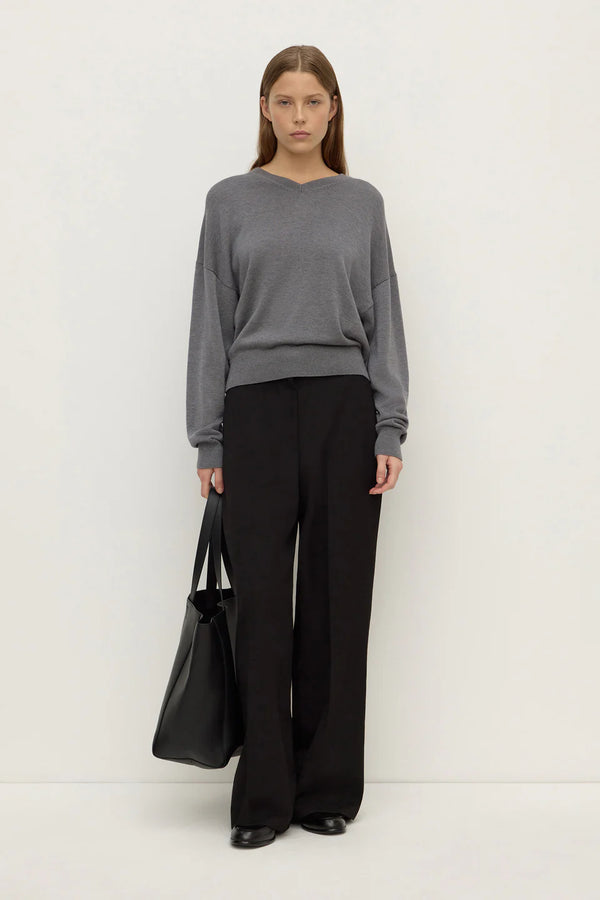 Assembly Label - Mira V Neck Sweater - Dark Grey Marle