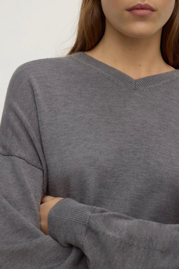 Assembly Label - Mira V Neck Sweater - Dark Grey Marle