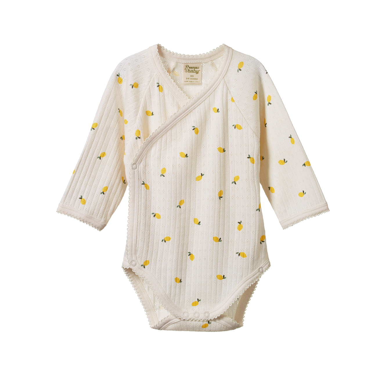 Shop Nature Baby Long Sleeve Kimono Bodysuit Pointelle Lemon