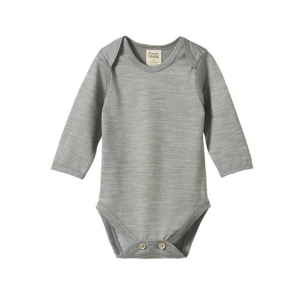 Nature Baby - Merino Long Sleeve Bodysuit -Grey Marle