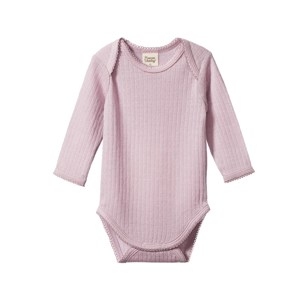 Nature Baby - Merino Pointelle Long Sleeve Bodysuit - Lilac