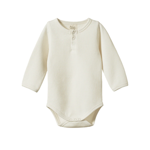 Nature Baby - Waffle Henley Long Sleeve Bodysuit - Natural