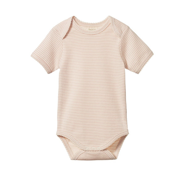 Nature Baby - Short Sleeve Body Suit - Rose Dust Pin Stripe