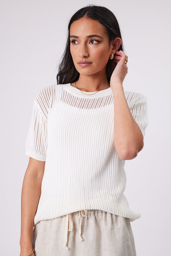 Marlow - Newport Mesh Knit Tee - Ivory