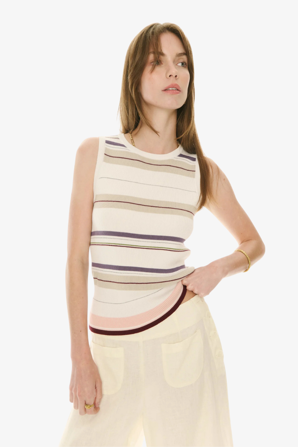 Pol - Fey Ribbed Tank - Ivory Multi