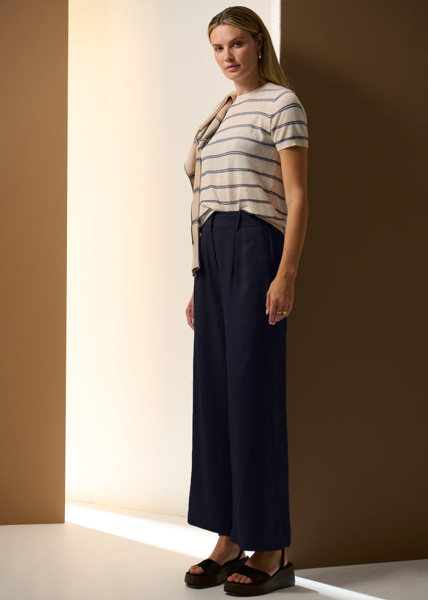 Pol - Sable Tee Stripe - Pebble/Blue