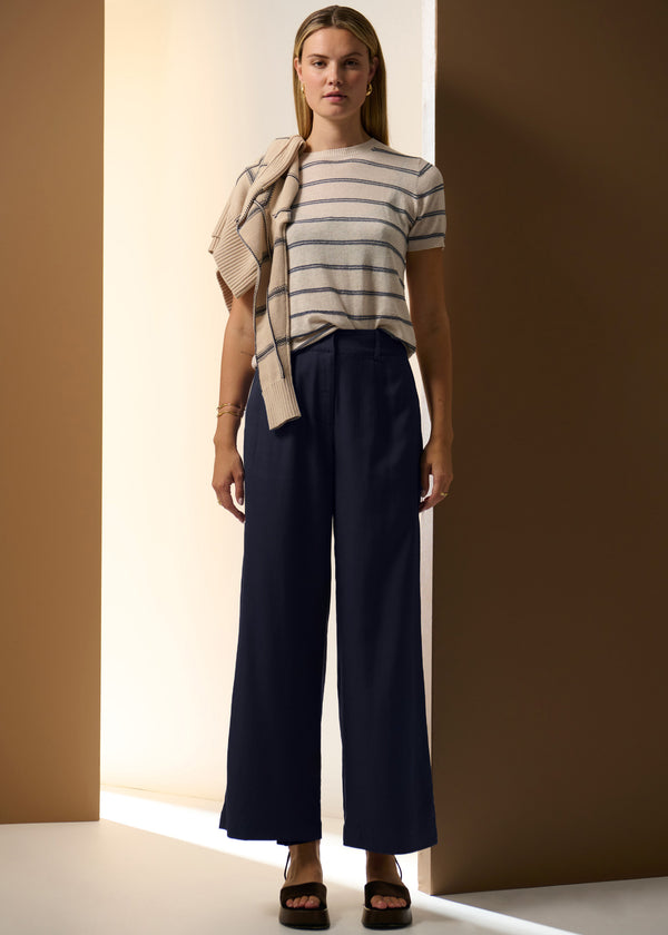 Pol - Sable Tee Stripe - Pebble/Blue