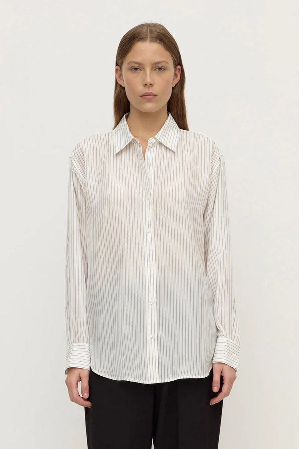 Assembly Label - Saskia Silk Shirt- Cream/Charcoal Stripe