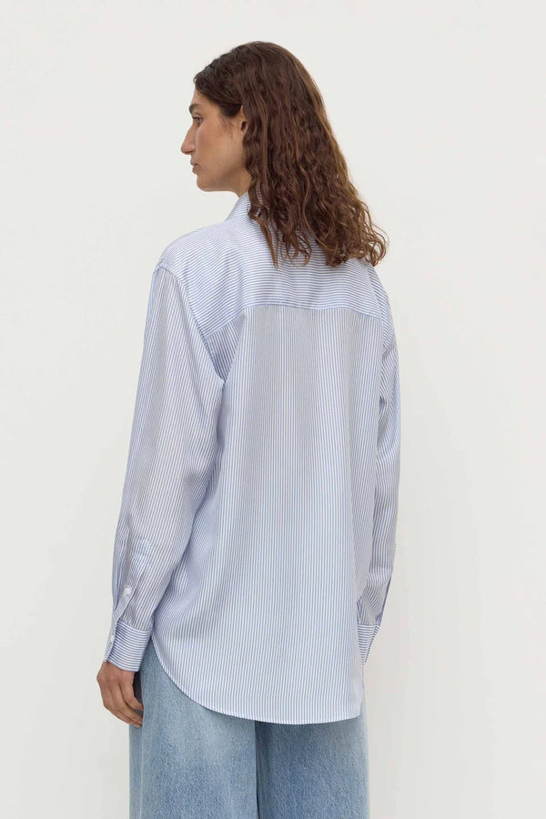 Assembly Label - Spencer Stripe Silk Long Sleeve Shirt - Blue/White Stripe
