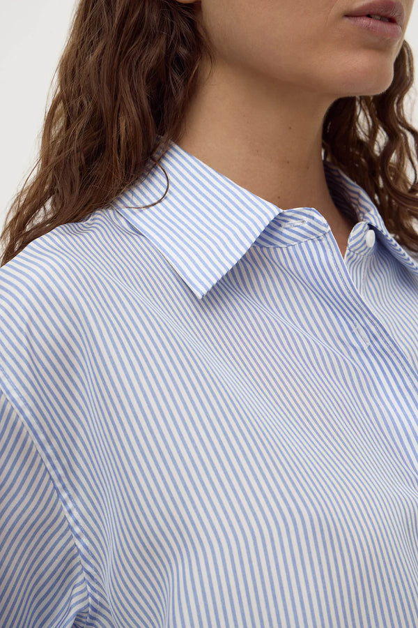 Assembly Label - Spencer Stripe Silk Long Sleeve Shirt - Blue/White Stripe