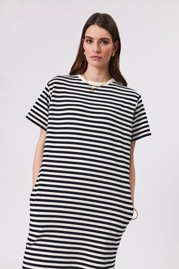 Marlow - Weekday Midi Dress - Ivory/Black Stripe