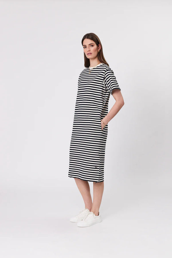 Marlow - Weekday Midi Dress - Ivory/Black Stripe