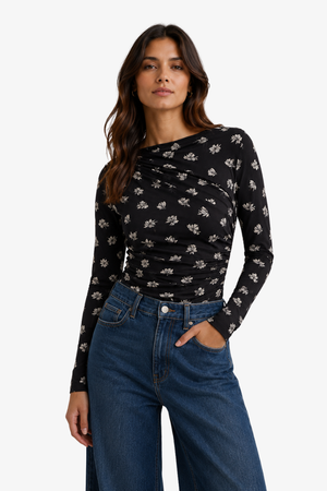 Witchery -Mesh Drape Long Sleeve Top - Flora