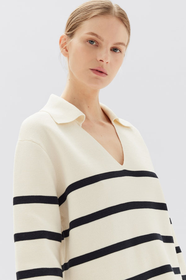 Assembly Label - Parisienne Stripe Knit Polo - True Navy Stripe