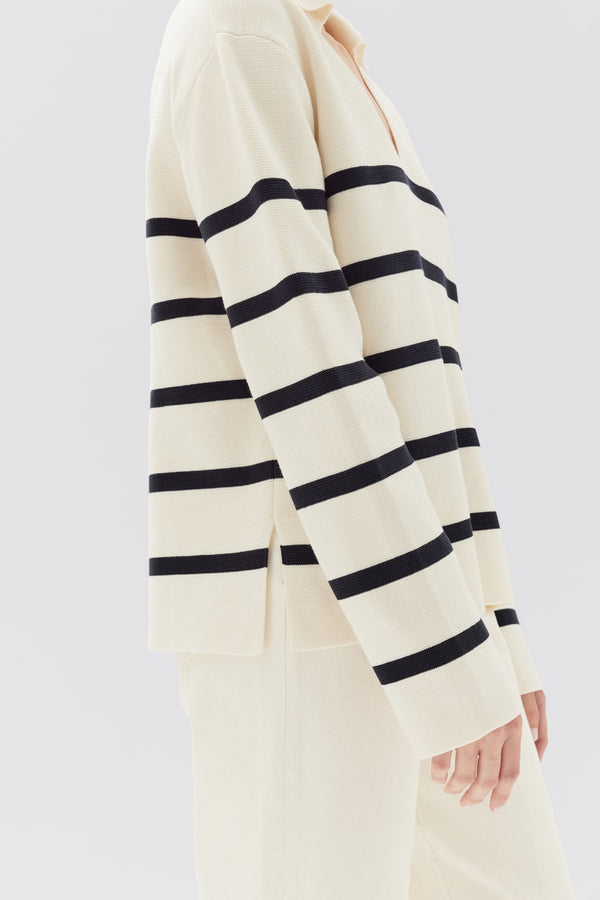 Assembly Label - Parisienne Stripe Knit Polo - True Navy Stripe