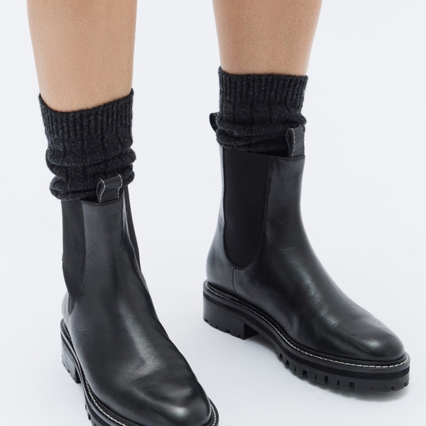 Assembly Label - Contrast Stitch Leather Boot - Black