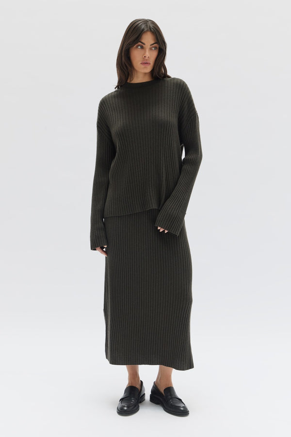 Assembly Label - Wool Cashmere Rib Long Sleeve Top - Dark Olive