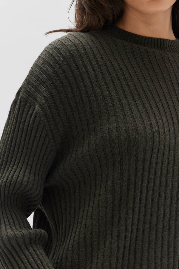 Assembly Label - Wool Cashmere Rib Long Sleeve Top - Dark Olive