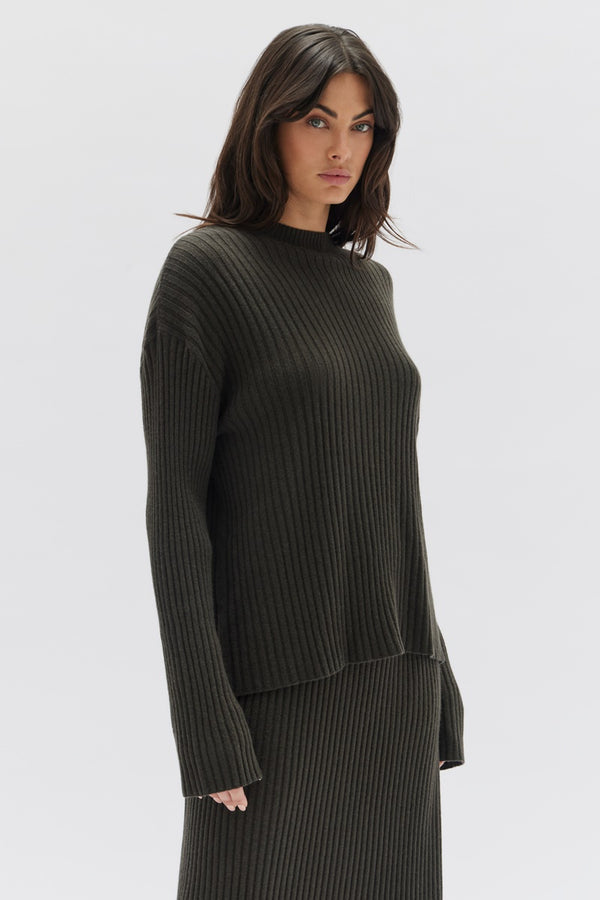 Assembly Label - Wool Cashmere Rib Long Sleeve Top - Dark Olive