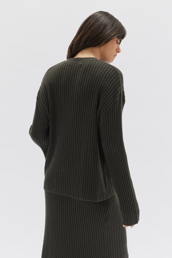 Assembly Label - Wool Cashmere Rib Long Sleeve Top - Dark Olive