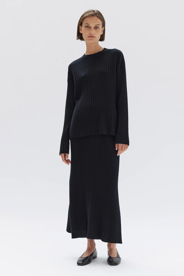 Assembly Label - Wool Cashmere Rib Long Sleeve Top - Black