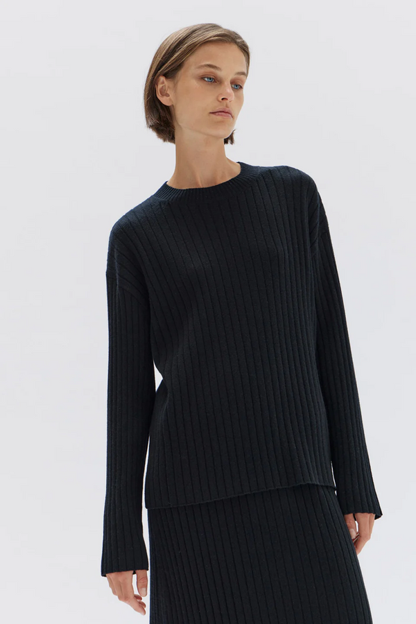 Assembly Label - Wool Cashmere Rib Long Sleeve Top - Black