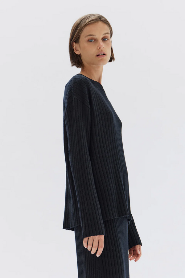 Assembly Label - Wool Cashmere Rib Long Sleeve Top - Black