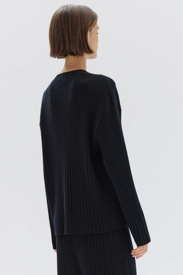 Assembly Label - Wool Cashmere Rib Long Sleeve Top - Black