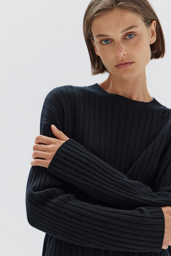 Assembly Label - Wool Cashmere Rib Long Sleeve Top - Black