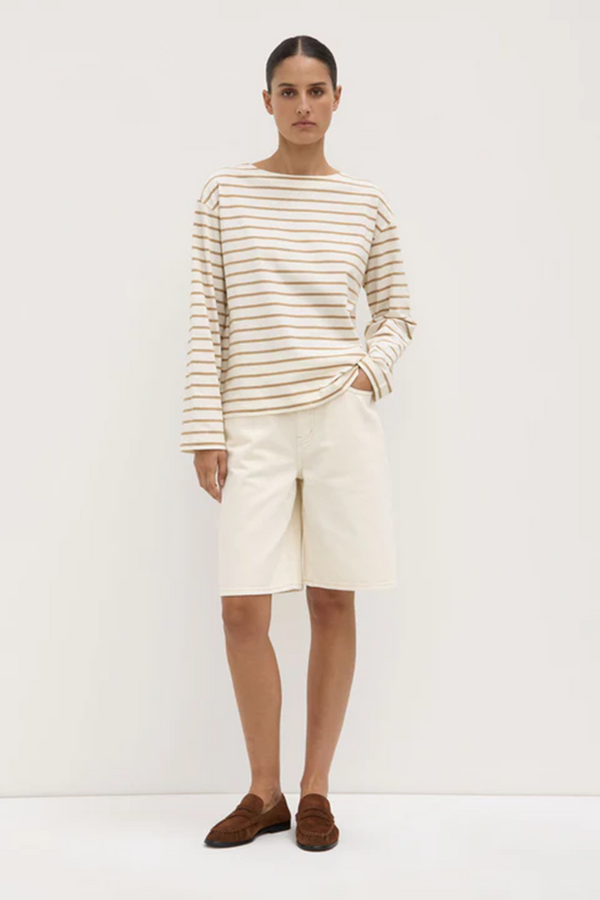Assembly Label - Bonne Long  Sleeve Tee - White/Tan