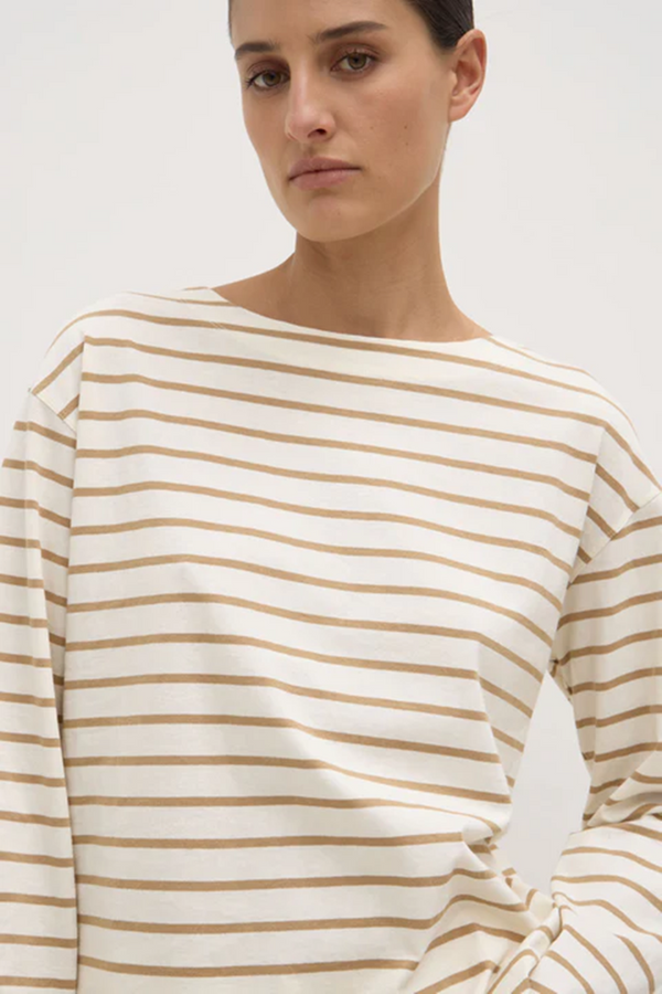 Assembly Label - Bonne Long  Sleeve Tee - White/Tan