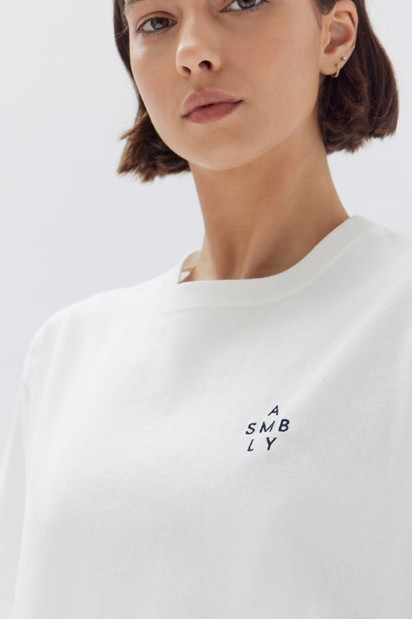 Assembly Label - Womens Stacked Organic Logo Tee - Antique White