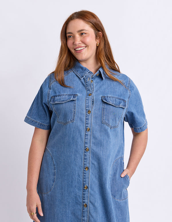 Elm - Ayla Denim Midi Dress – Blue