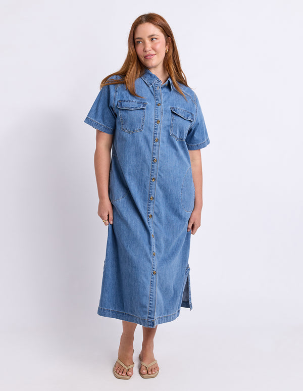 Elm - Ayla Denim Midi Dress – Blue