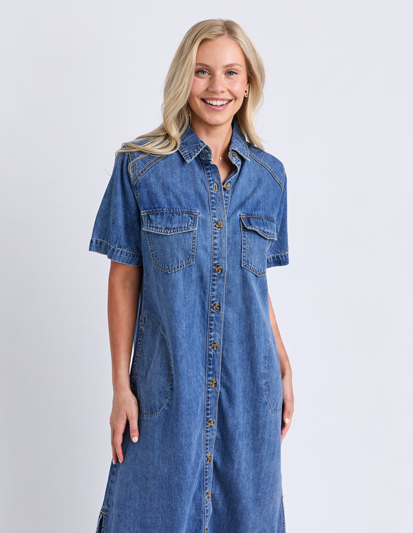 Elm - Ayla Denim Midi Dress – Blue